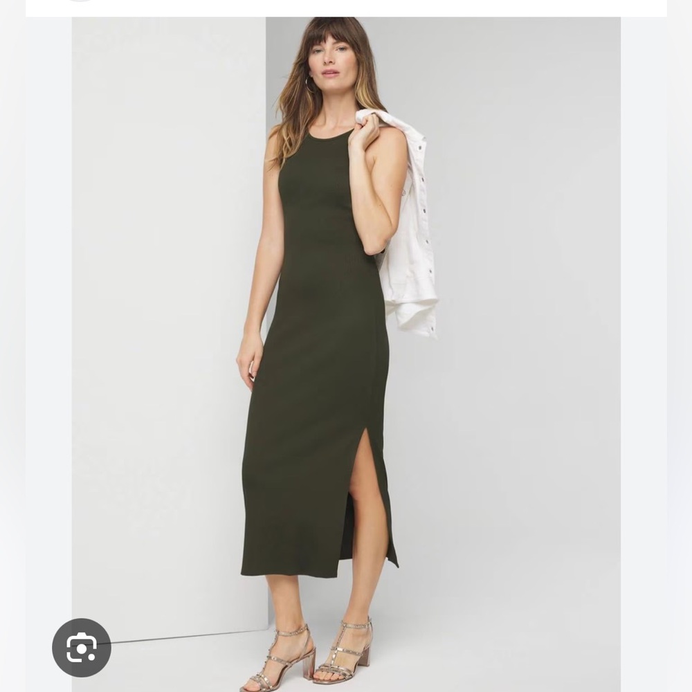 White House Black Market Olive Sleeveless Midi Dress